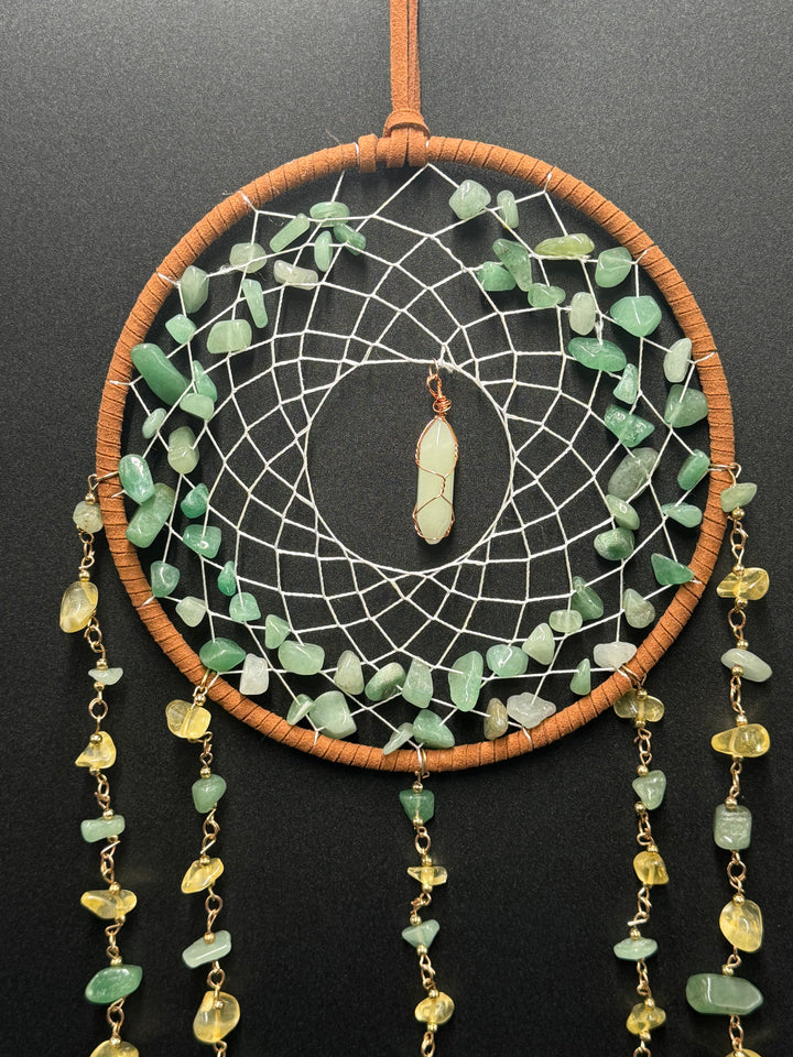 Green Aventurine, Agate & Fluorite Crystal Dreamcatcher Sun catcher