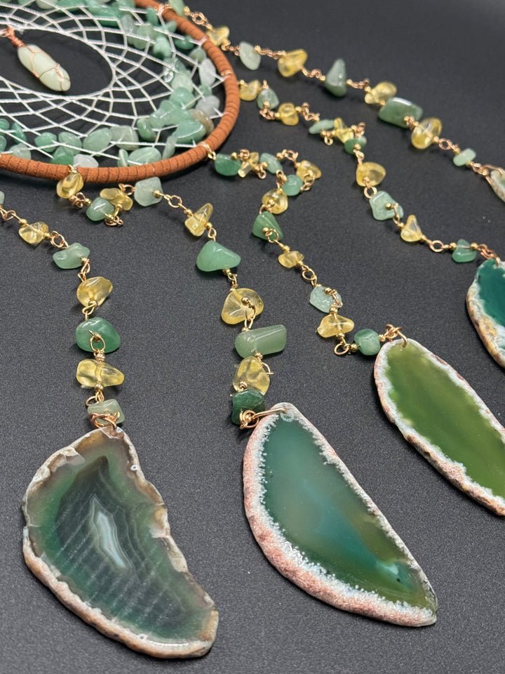 Green Aventurine, Agate & Fluorite Crystal Dreamcatcher Sun catcher