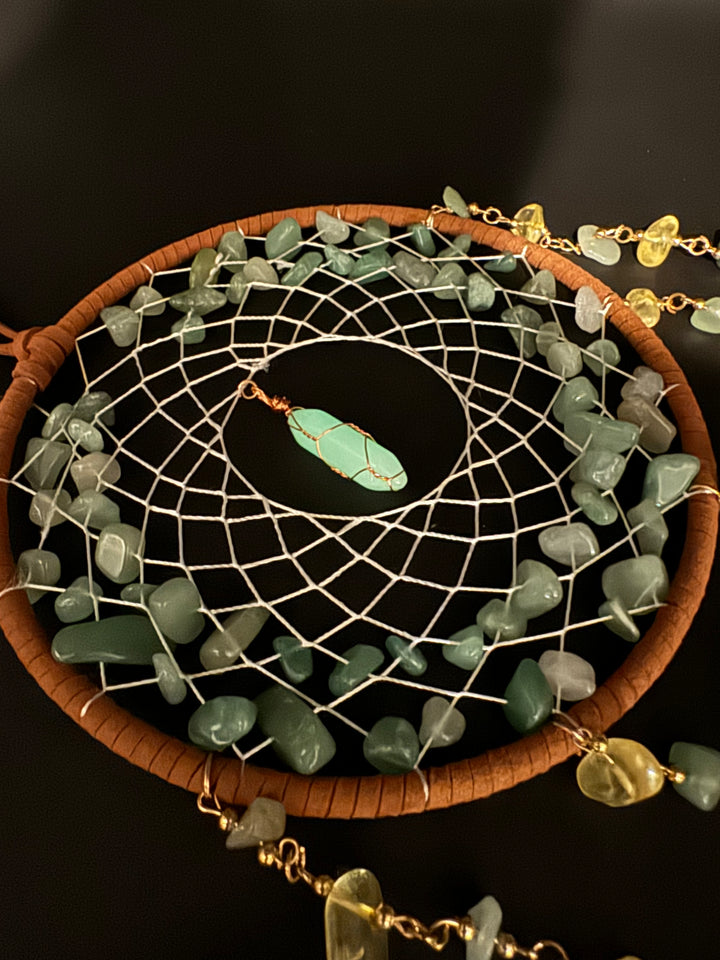 Green Aventurine, Agate & Fluorite Crystal Dreamcatcher Sun catcher