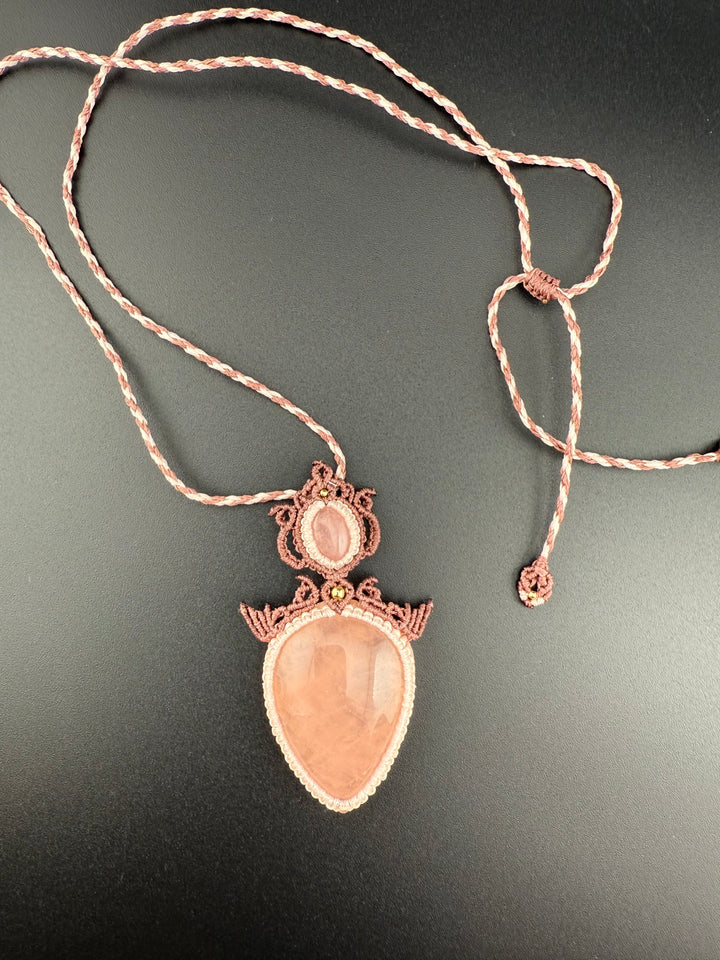 Rose Quartz Self-Love & Heart Healing Macramé Necklace
