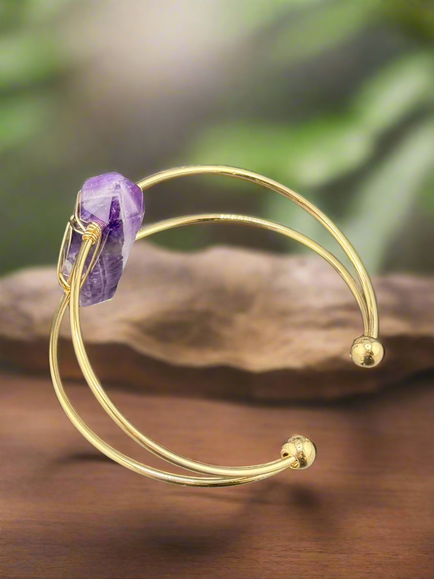 Double Terminated Crystal Point Cuff Bracelet