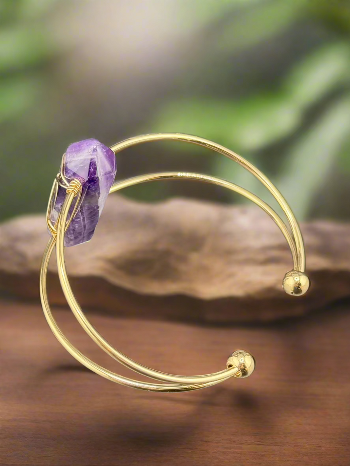Double Terminated Crystal Point Cuff Bracelet