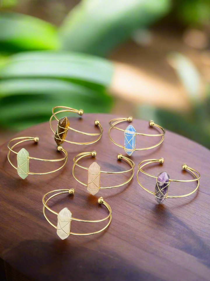 Double Terminated Crystal Point Cuff Bracelet