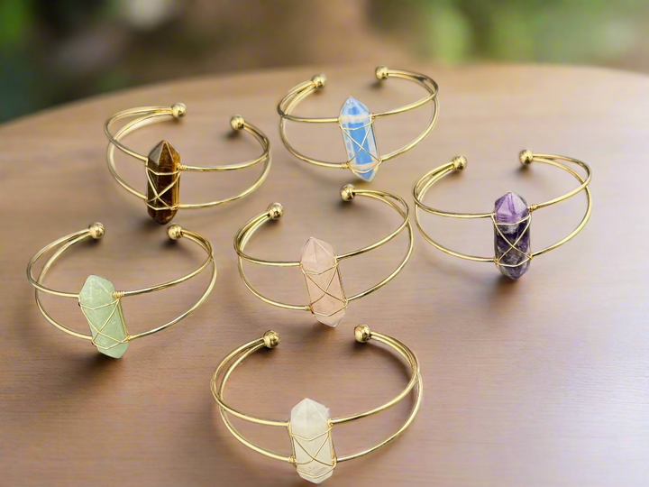 Double Terminated Crystal Point Cuff Bracelet