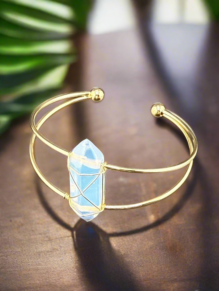 Double Terminated Crystal Point Cuff Bracelet