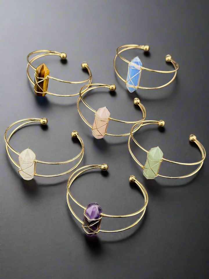 Double Terminated Crystal Point Cuff Bracelet
