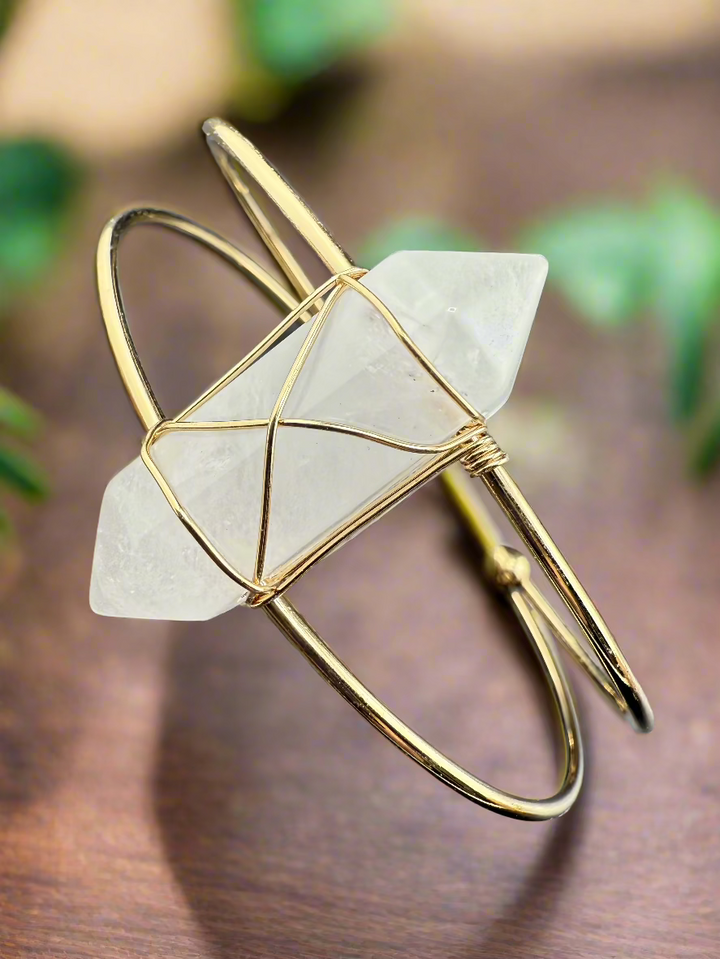 Double Terminated Crystal Point Cuff Bracelet