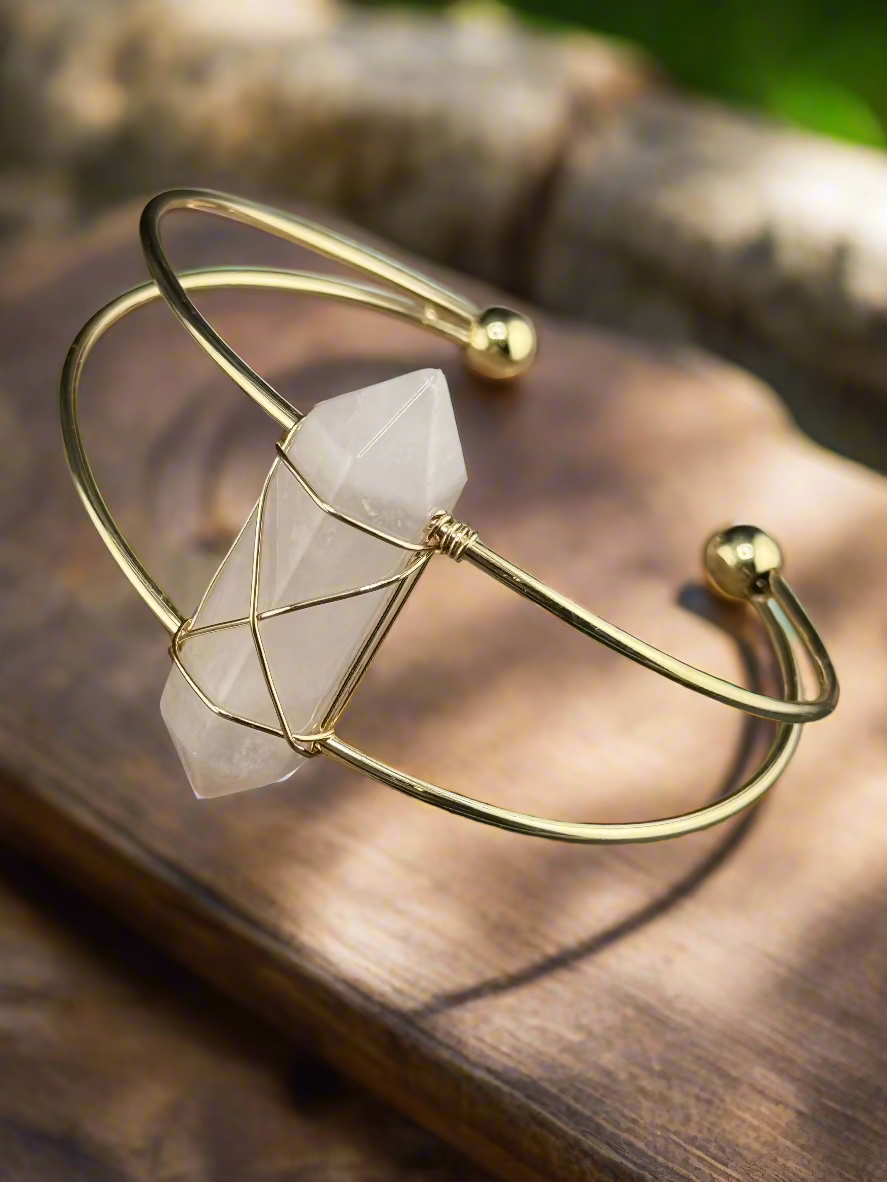 Double Terminated Crystal Point Cuff Bracelet