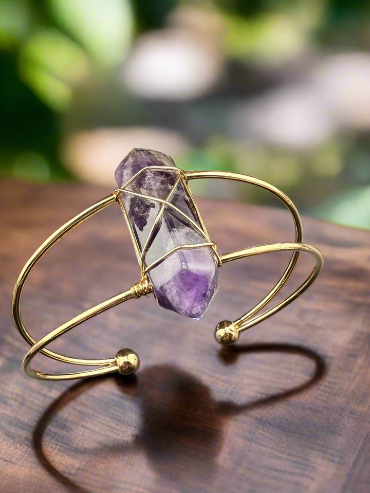 Double Terminated Crystal Point Cuff Bracelet