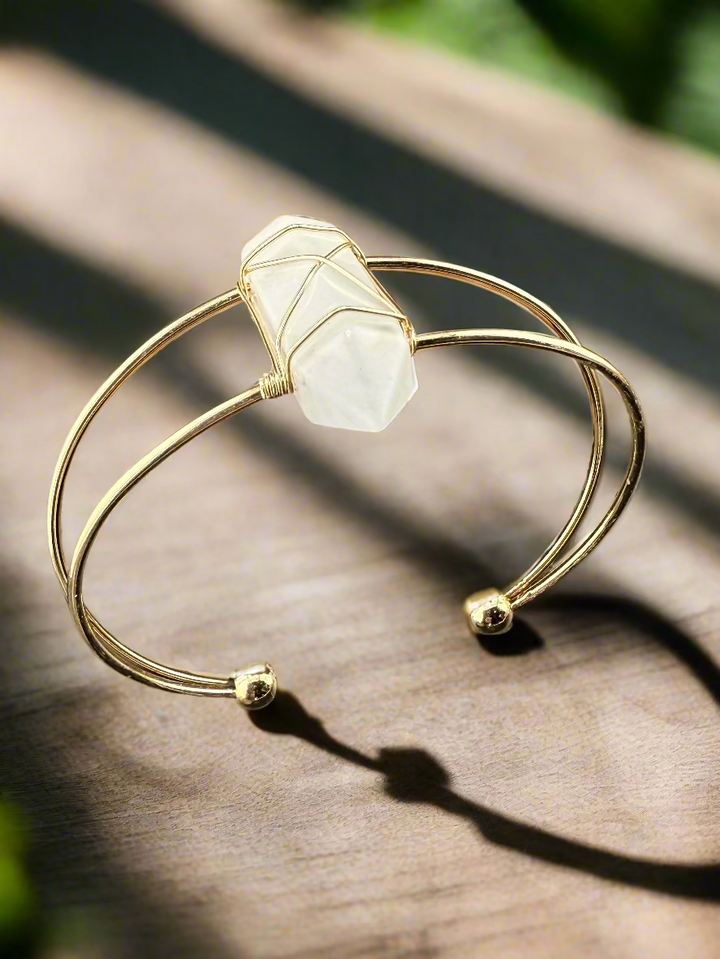 Double Terminated Crystal Point Cuff Bracelet