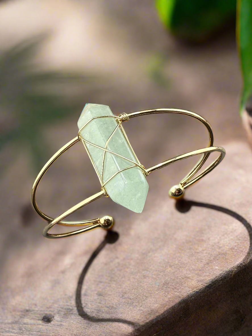 Double Terminated Crystal Point Cuff Bracelet