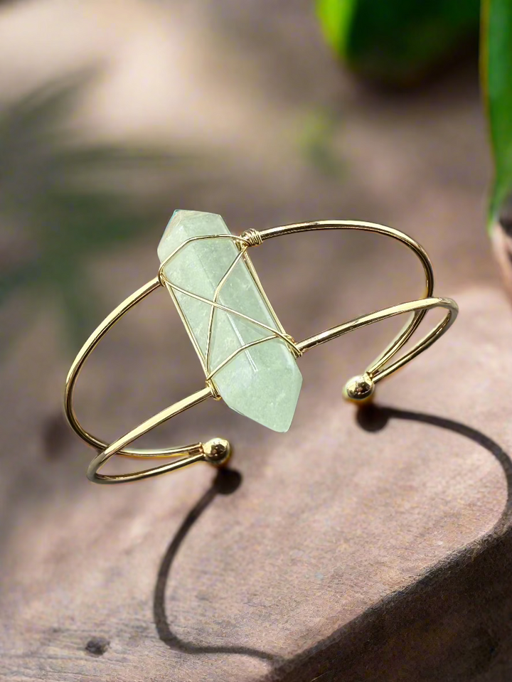 Double Terminated Crystal Point Cuff Bracelet
