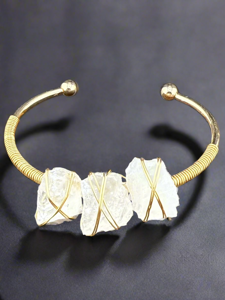 Natural Raw Crystals Cuff Bracelet