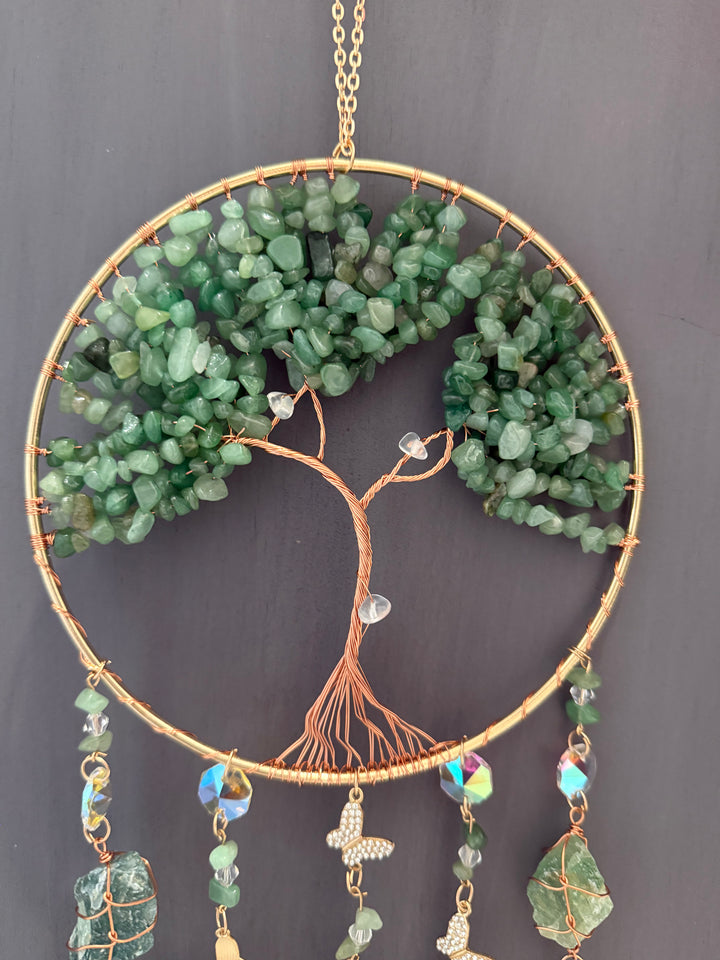 Green Aventurine Tree of Life Butterfly Sun Catcher