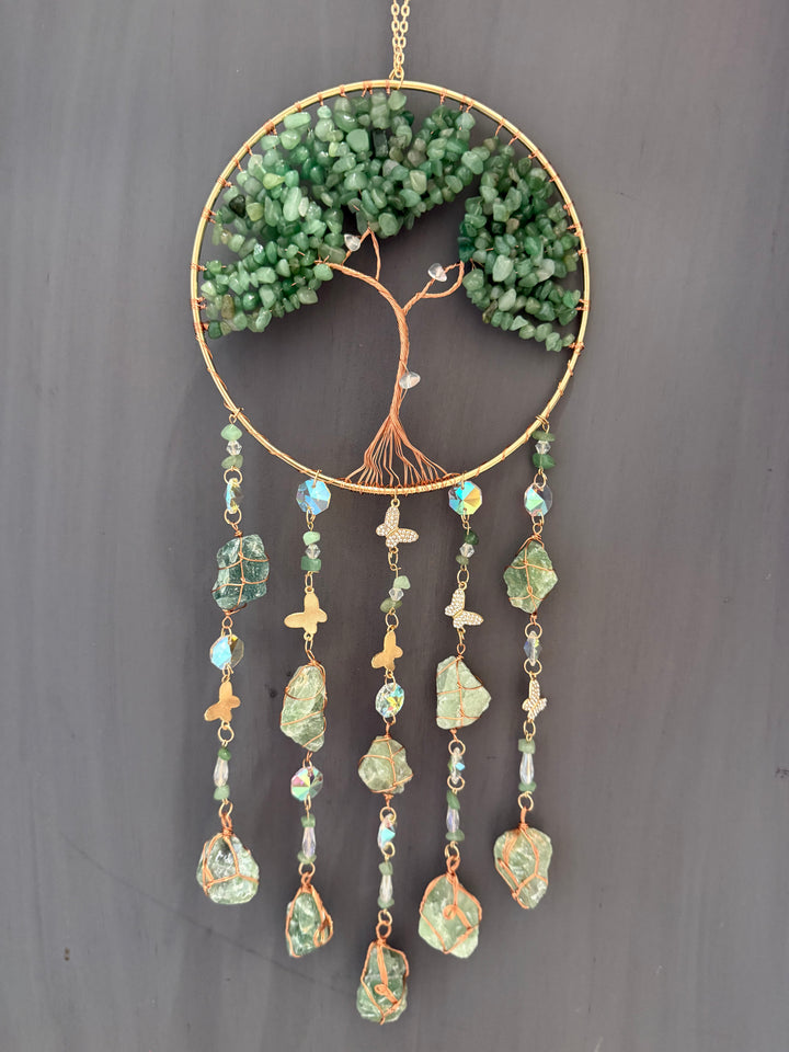 Green Aventurine Tree of Life Butterfly Sun Catcher