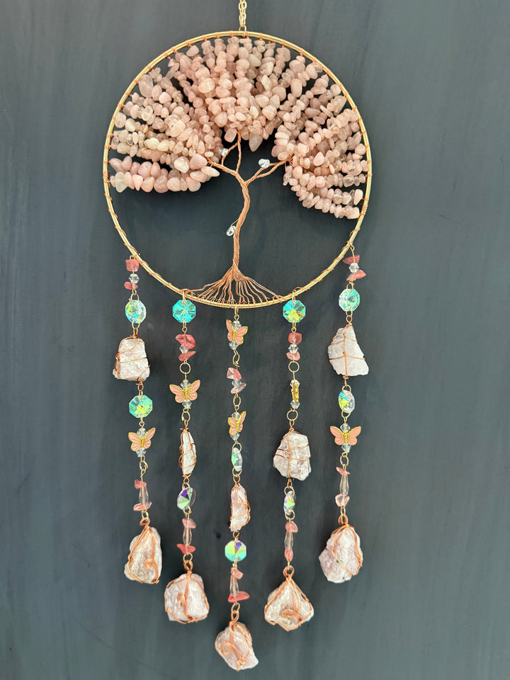 Rose Quartz Tree of Life Butterfly Sun Catcher