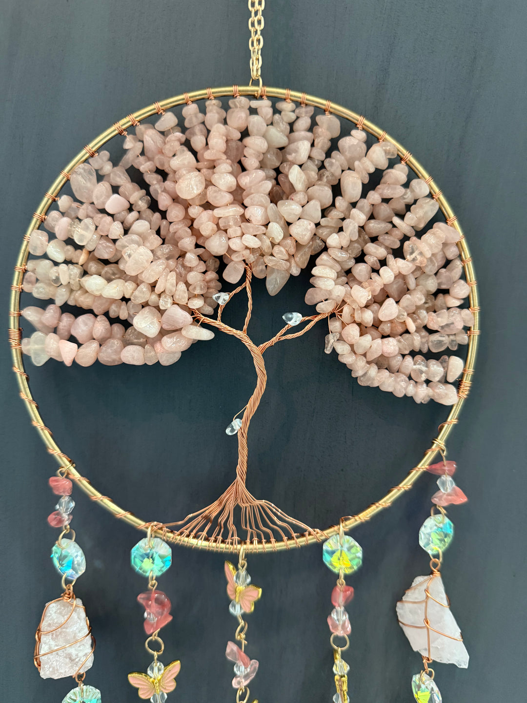 Rose Quartz Tree of Life Butterfly Sun Catcher
