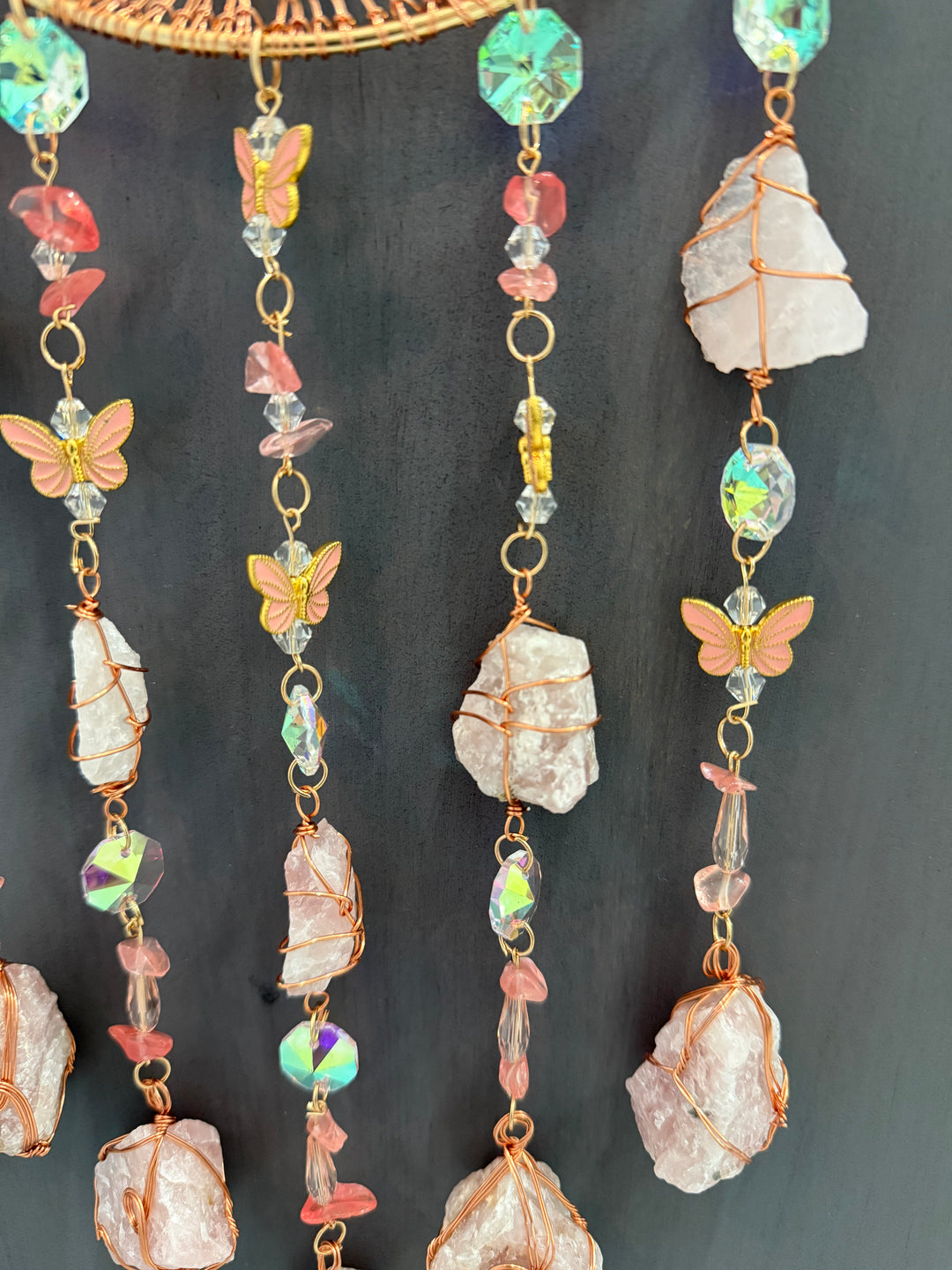Rose Quartz Tree of Life Butterfly Sun Catcher