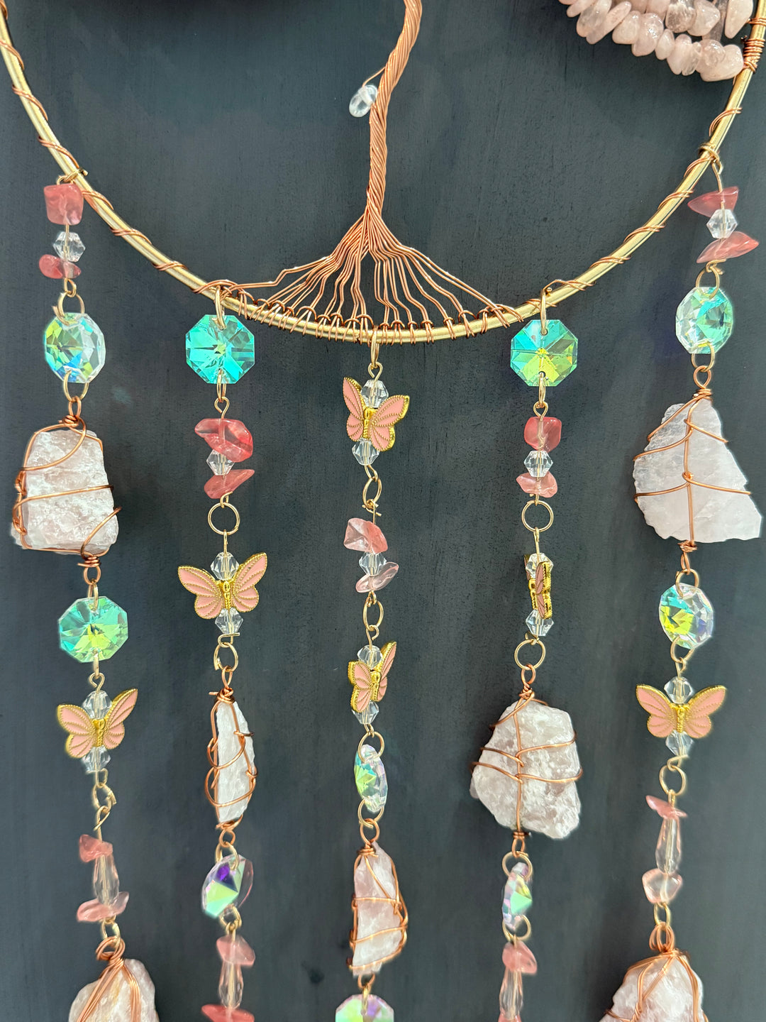 Rose Quartz Tree of Life Butterfly Sun Catcher
