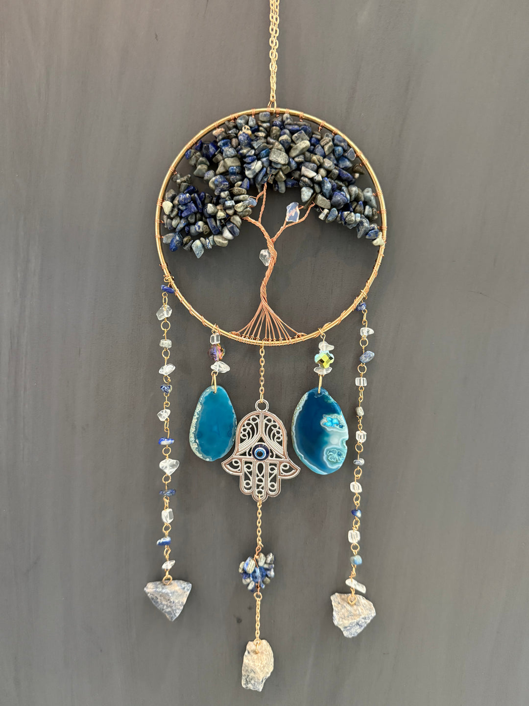 Lapis Lazuli Hamsa Tree of Life Sun Catcher – Protection & Intuition