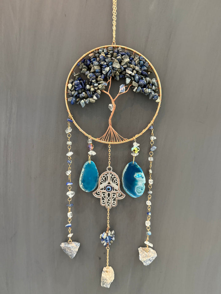 Lapis Lazuli Hamsa Tree of Life Sun Catcher – Protection & Intuition