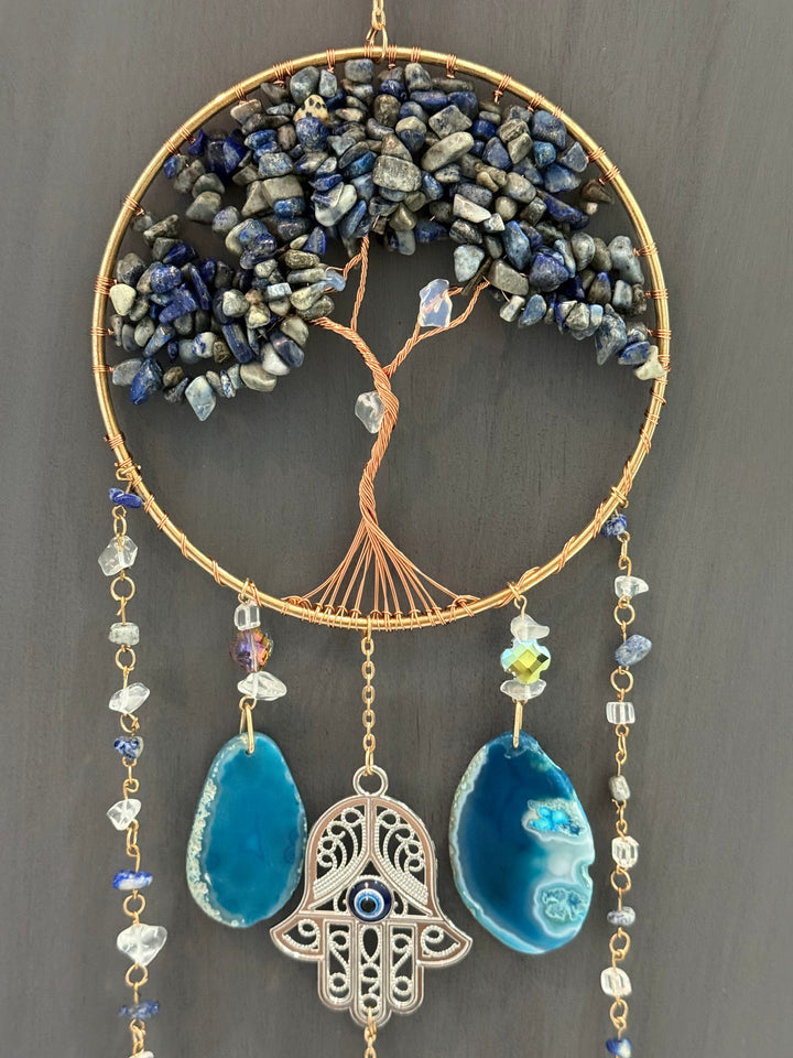 Lapis Lazuli Hamsa Tree of Life Sun Catcher – Protection & Intuition