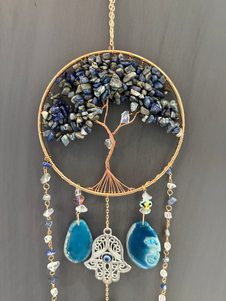 Lapis Lazuli Hamsa Tree of Life Sun Catcher – Protection & Intuition