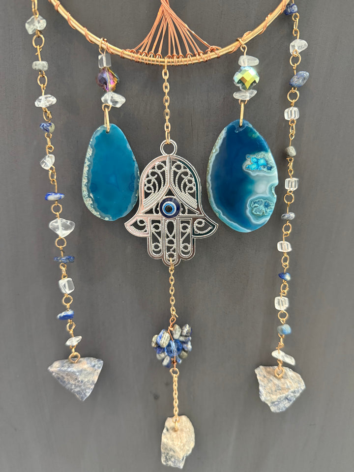 Lapis Lazuli Hamsa Tree of Life Sun Catcher – Protection & Intuition