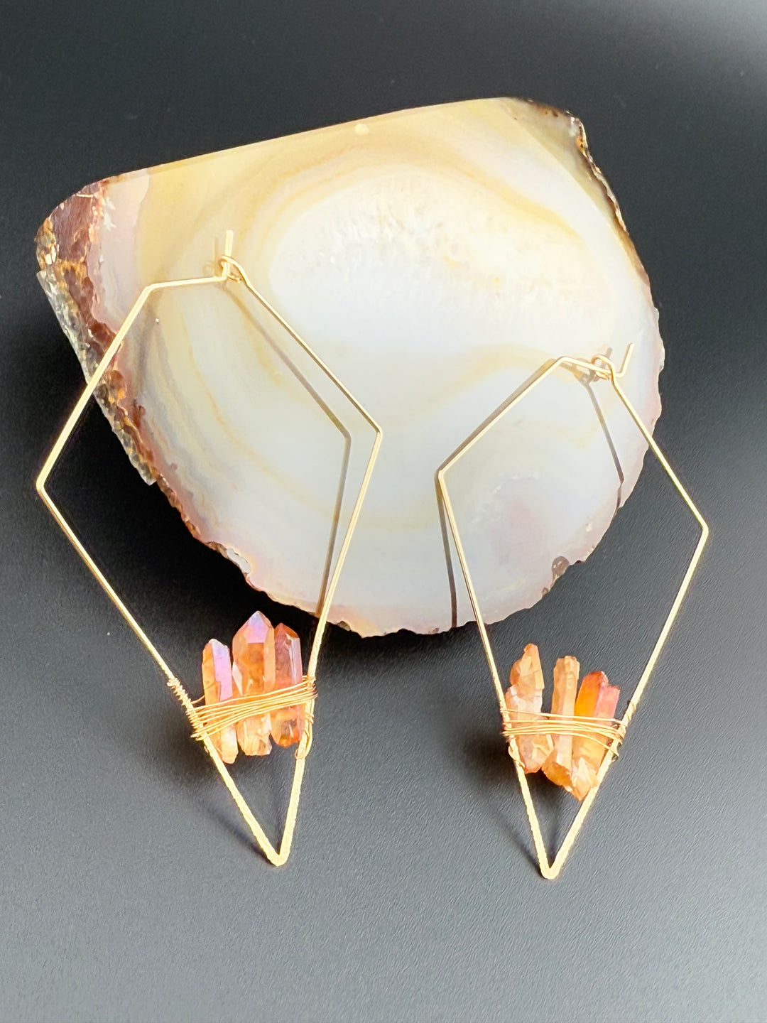 Natural Stone Copper Wire Hoop Earrings
