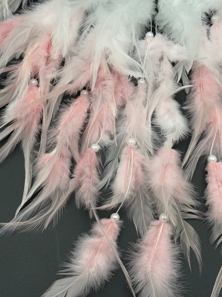 Tree of Love Dream Catcher – Rose Quartz, Carnelian, and Pearl Elegance