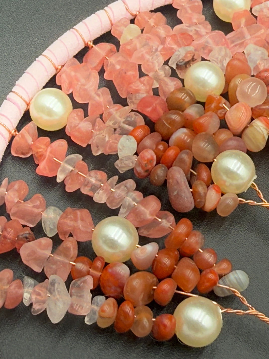 Tree of Love Dream Catcher – Rose Quartz, Carnelian, and Pearl Elegance