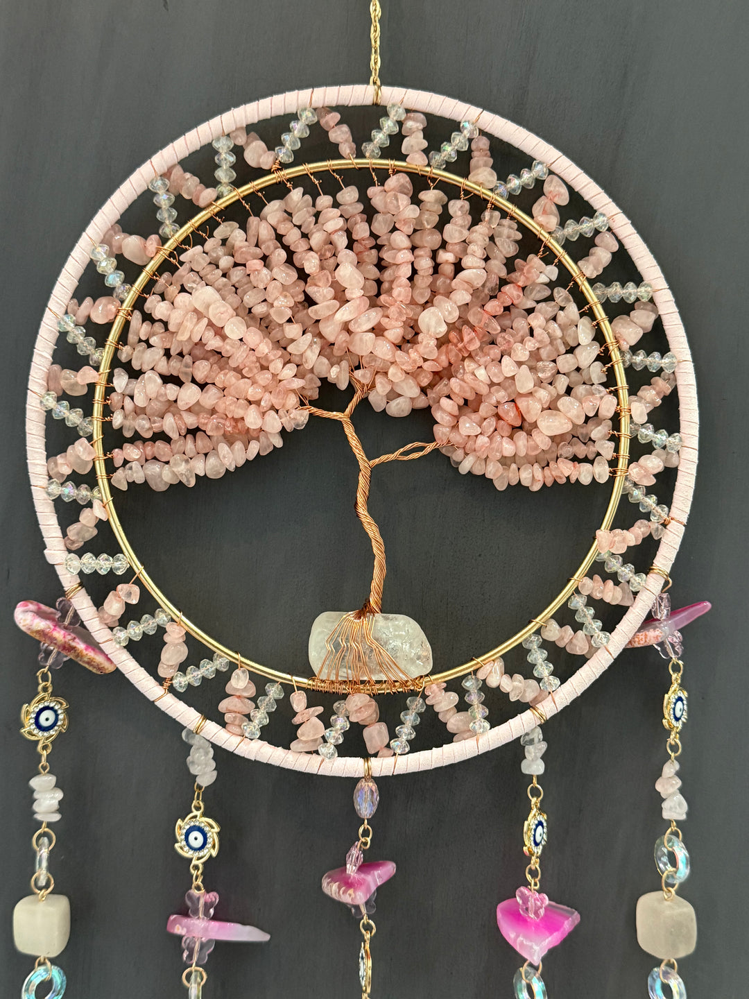 Rose Quartz Love & Harmony Tree of Life Suncatcher (Extra Large)