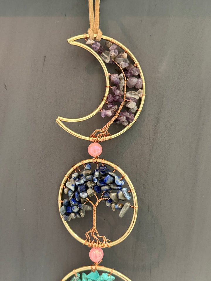 Celestial Harmony Crystal Moon & Tree of Life Wall Hanging