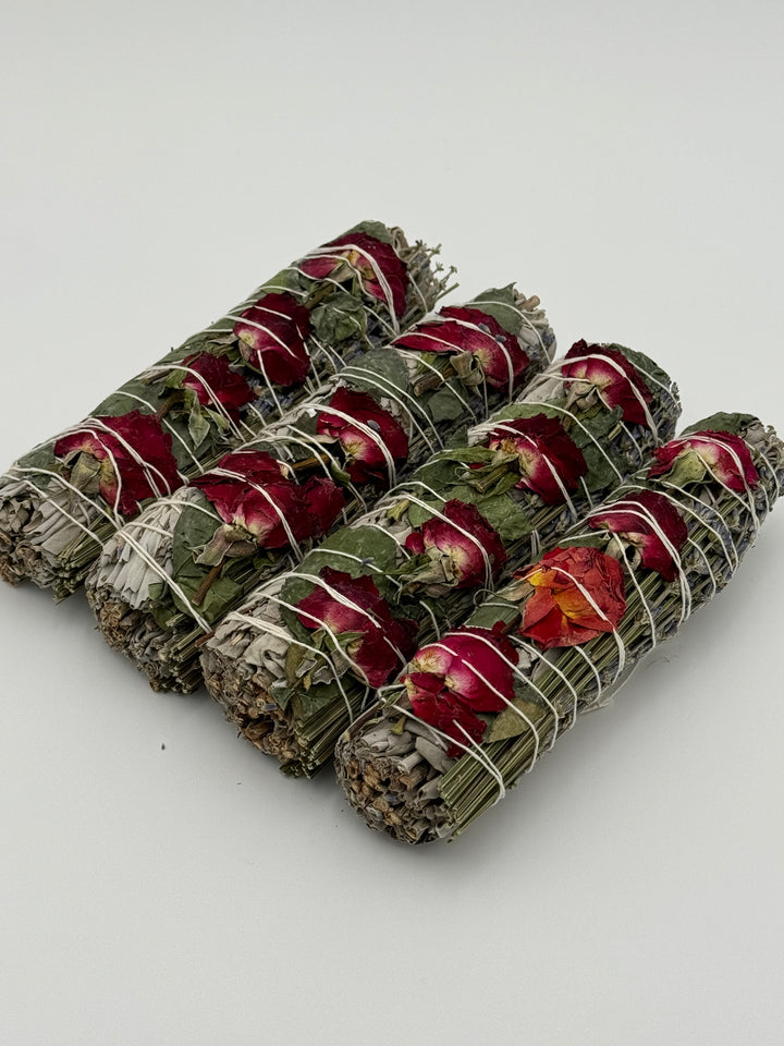 Serenity Blooms - 7" Sage Stick Infused with Red Roses, Lavender, and White Sage