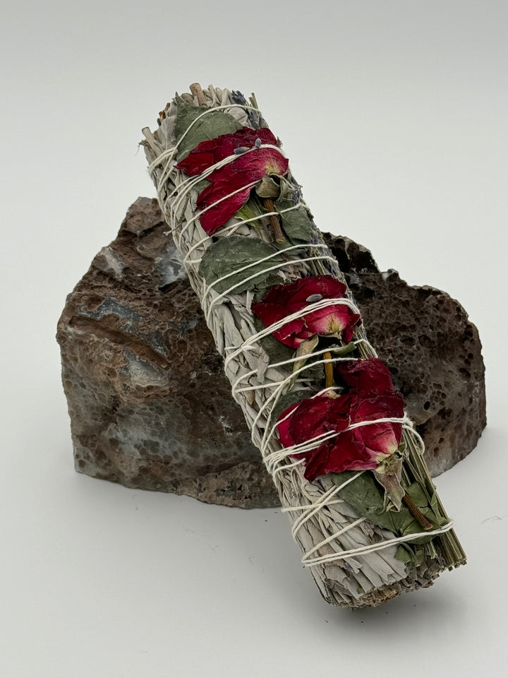 Serenity Blooms - 7" Sage Stick Infused with Red Roses, Lavender, and White Sage