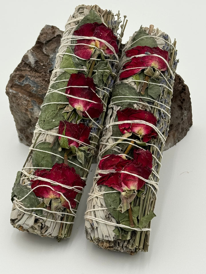 Serenity Blooms - 7" Sage Stick Infused with Red Roses, Lavender, and White Sage