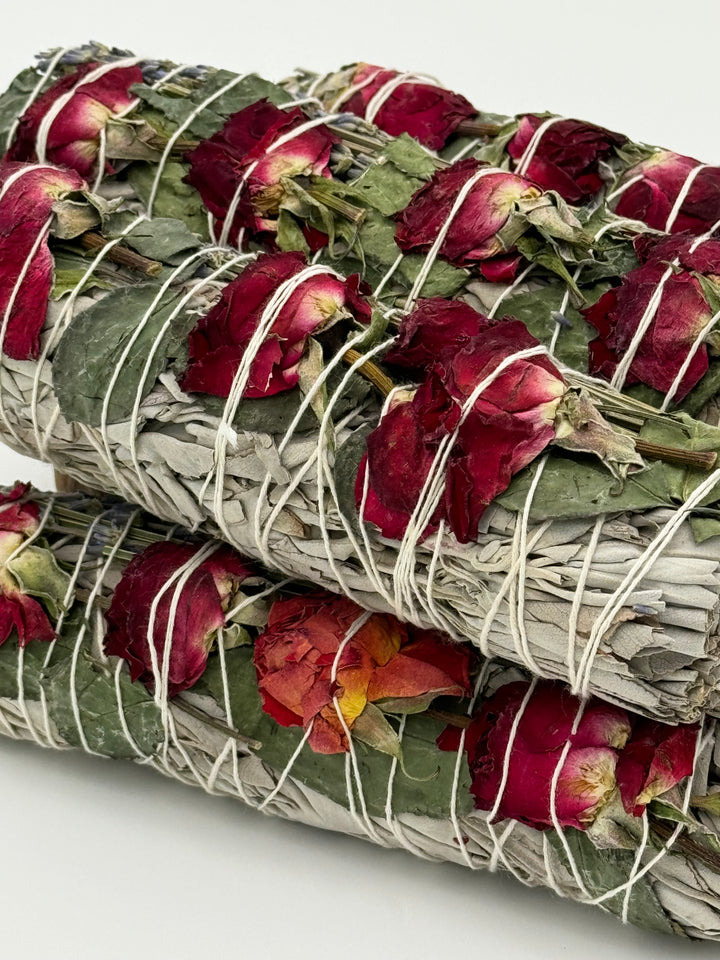 Serenity Blooms - 7" Sage Stick Infused with Red Roses, Lavender, and White Sage