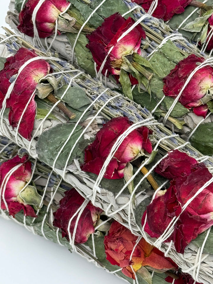 Serenity Blooms - 7" Sage Stick Infused with Red Roses, Lavender, and White Sage