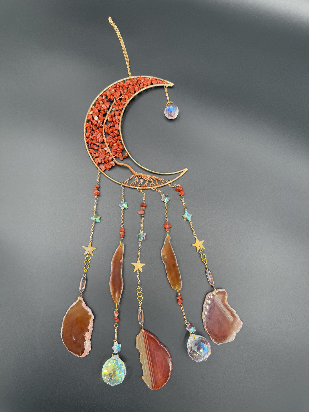 Golden Radiance Red Jasper Moon Dream Catcher-Sun Catcher