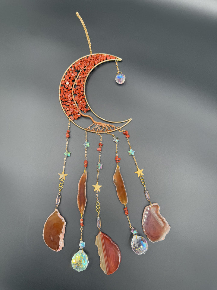 Golden Radiance Red Jasper Moon Dream Catcher-Sun Catcher