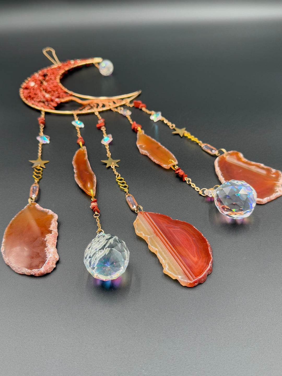 Golden Radiance Red Jasper Moon Dream Catcher-Sun Catcher