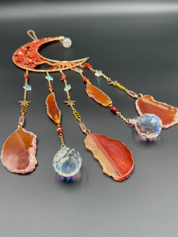 Golden Radiance Red Jasper Moon Dream Catcher-Sun Catcher