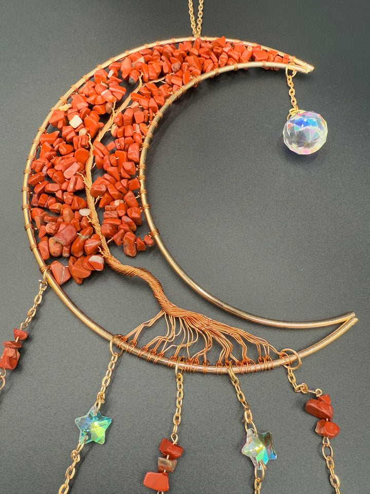 Golden Radiance Red Jasper Moon Dream Catcher-Sun Catcher