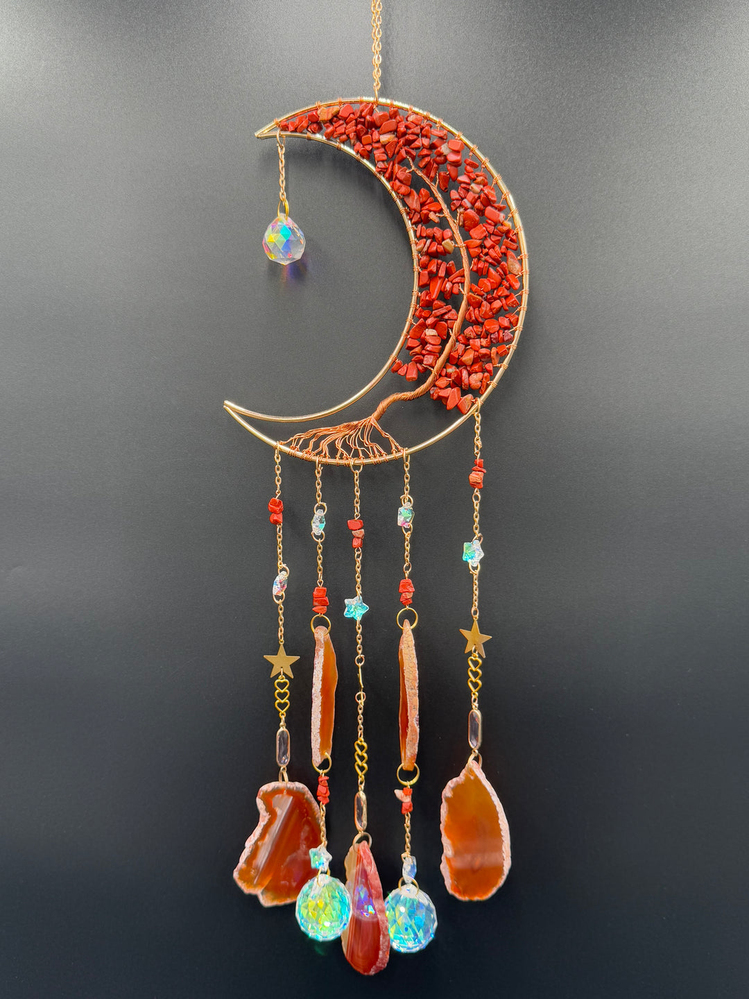 Golden Radiance Red Jasper Moon Dream Catcher-Sun Catcher