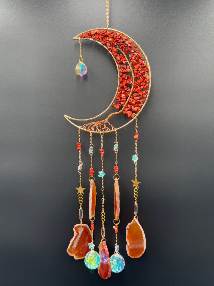 Golden Radiance Red Jasper Moon Dream Catcher-Sun Catcher
