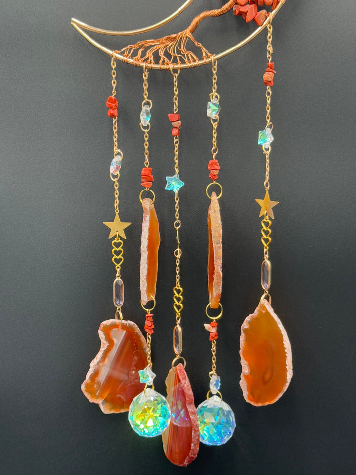 Golden Radiance Red Jasper Moon Dream Catcher-Sun Catcher