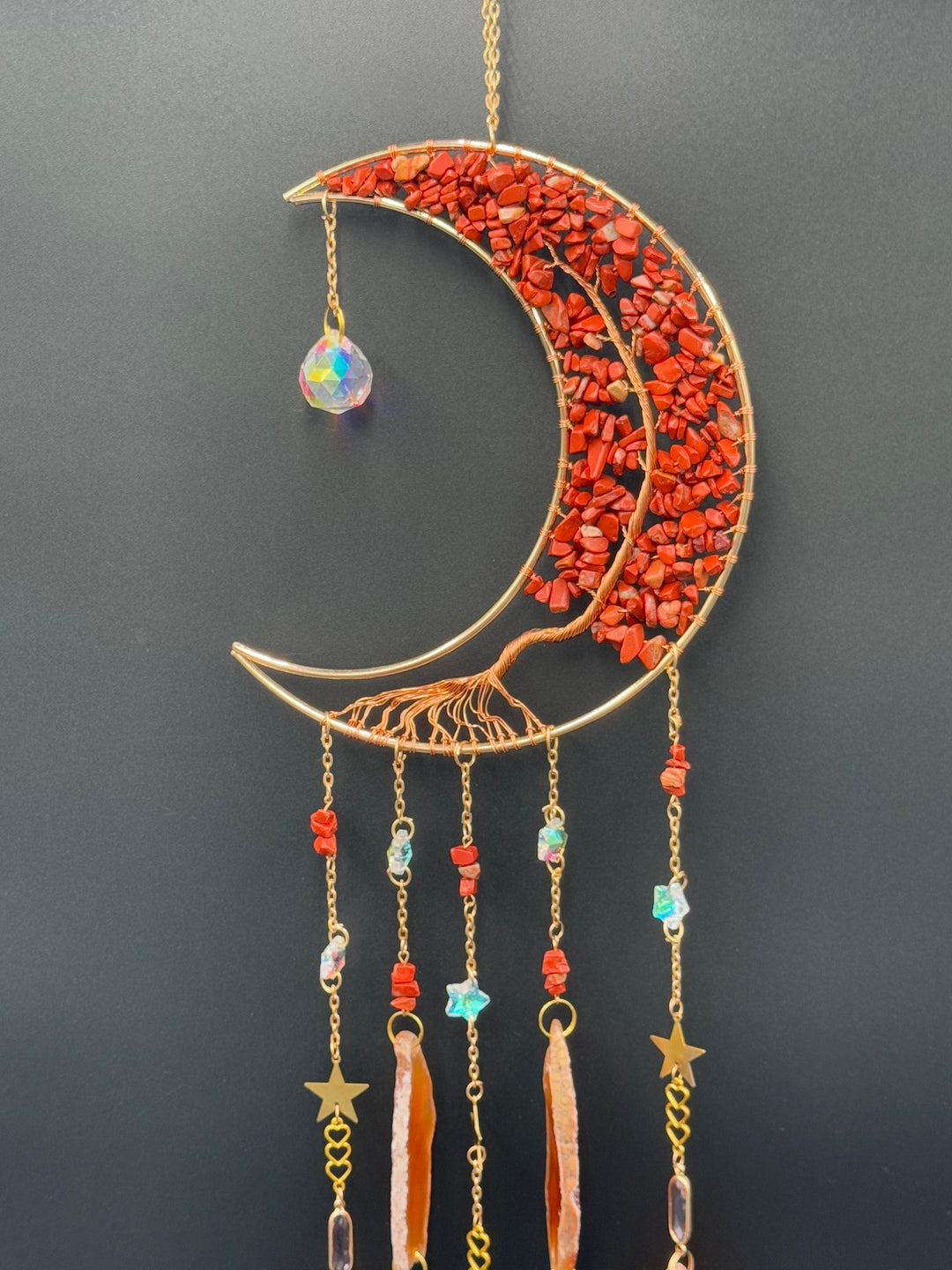Golden Radiance Red Jasper Moon Dream Catcher-Sun Catcher