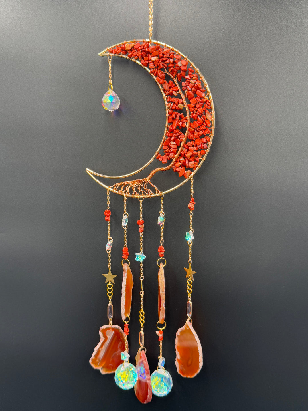 Golden Radiance Red Jasper Moon Dream Catcher-Sun Catcher