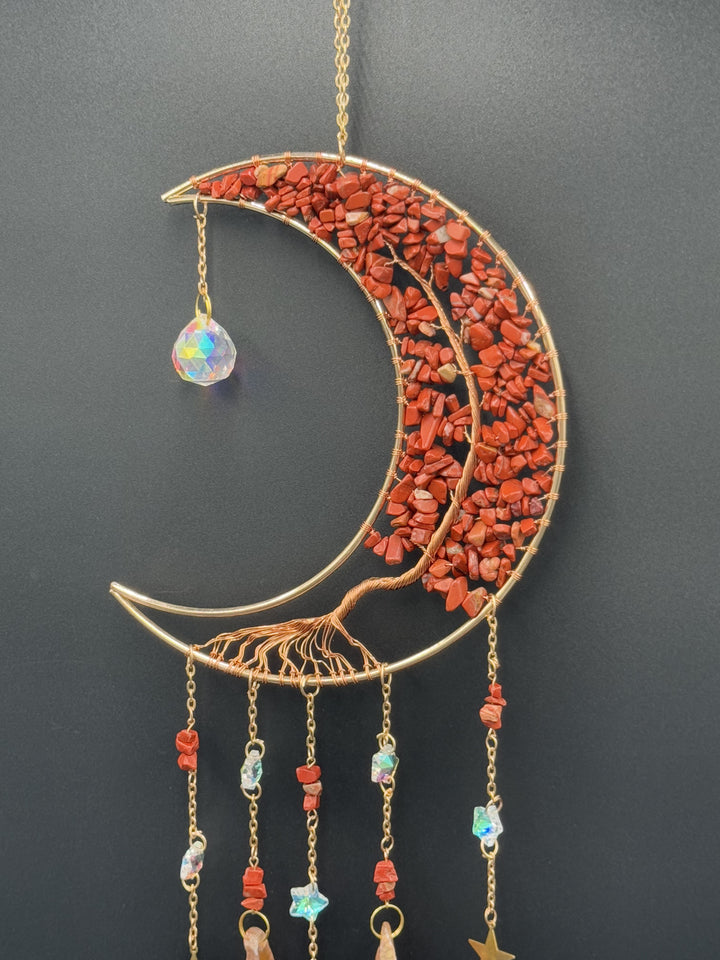 Golden Radiance Red Jasper Moon Dream Catcher-Sun Catcher