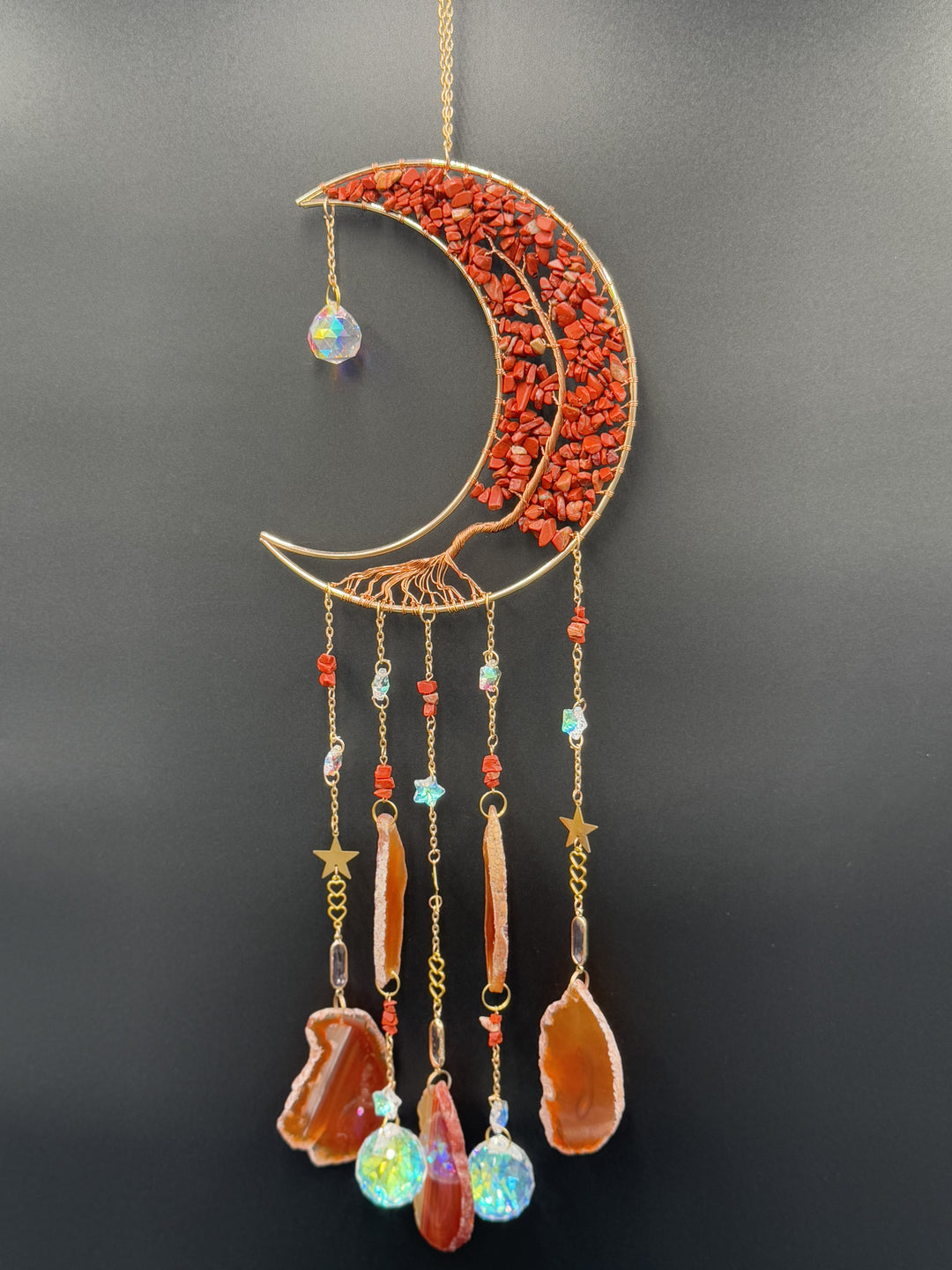Golden Radiance Red Jasper Moon Dream Catcher-Sun Catcher